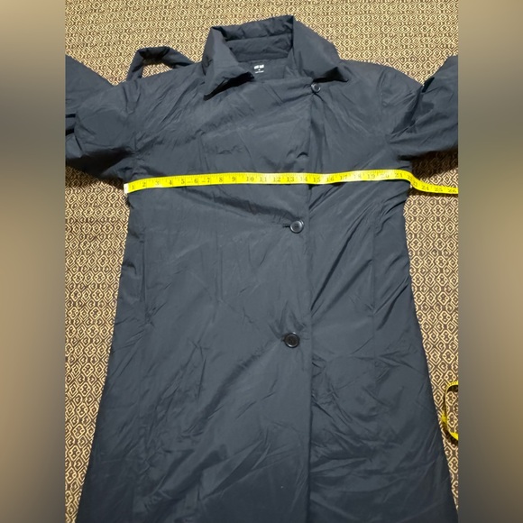 Uniqlo Women M Down Long Trench Coat Black Belted Pockets Lightweight - Picture 11 of 16